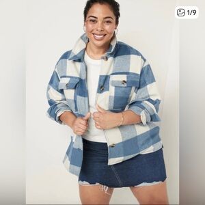 Old Navy Blue and White Checkered Utility Jacket